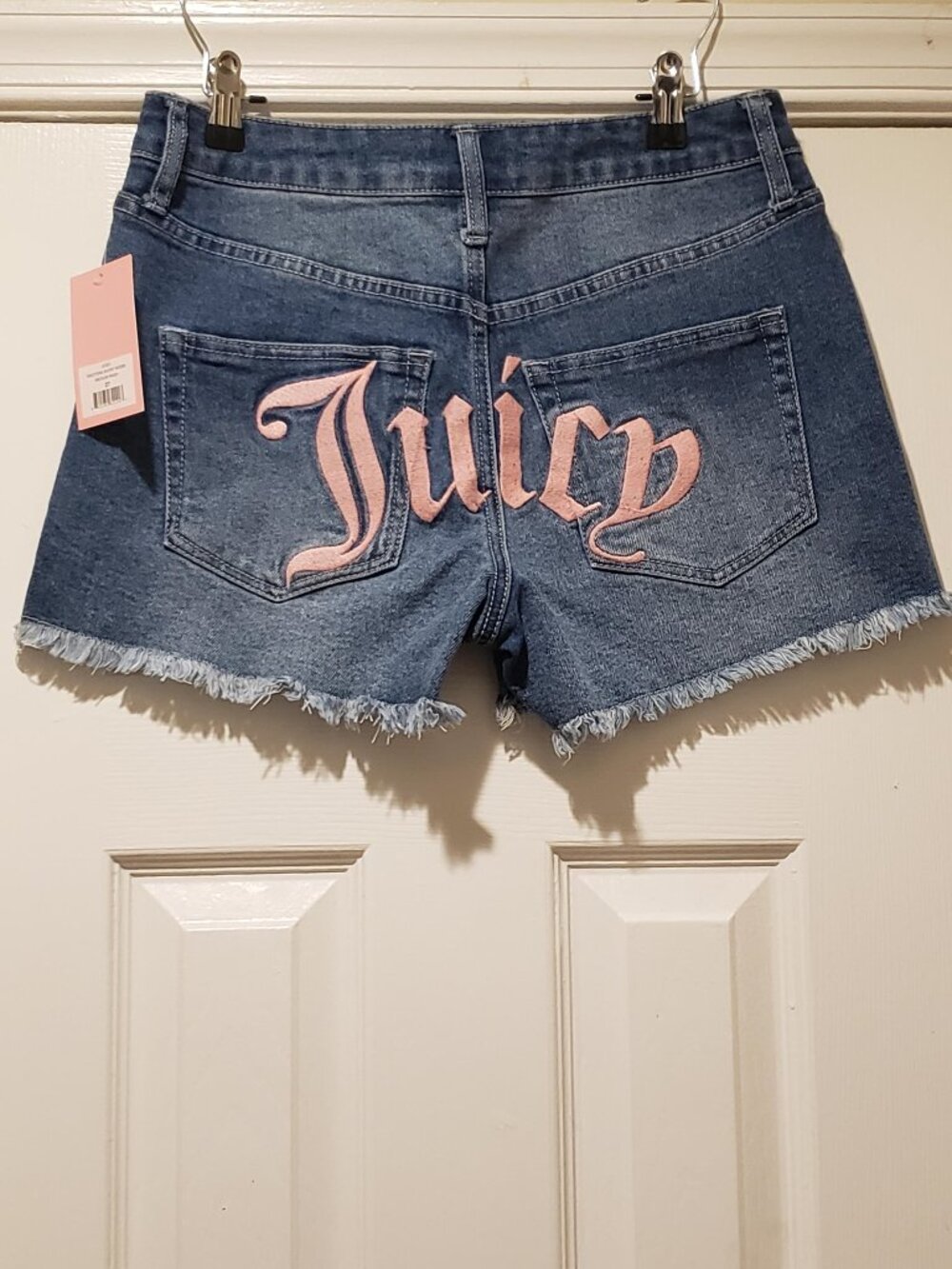 Juicy Couture Denim Jean Shorts with Pink Embroidery Logo